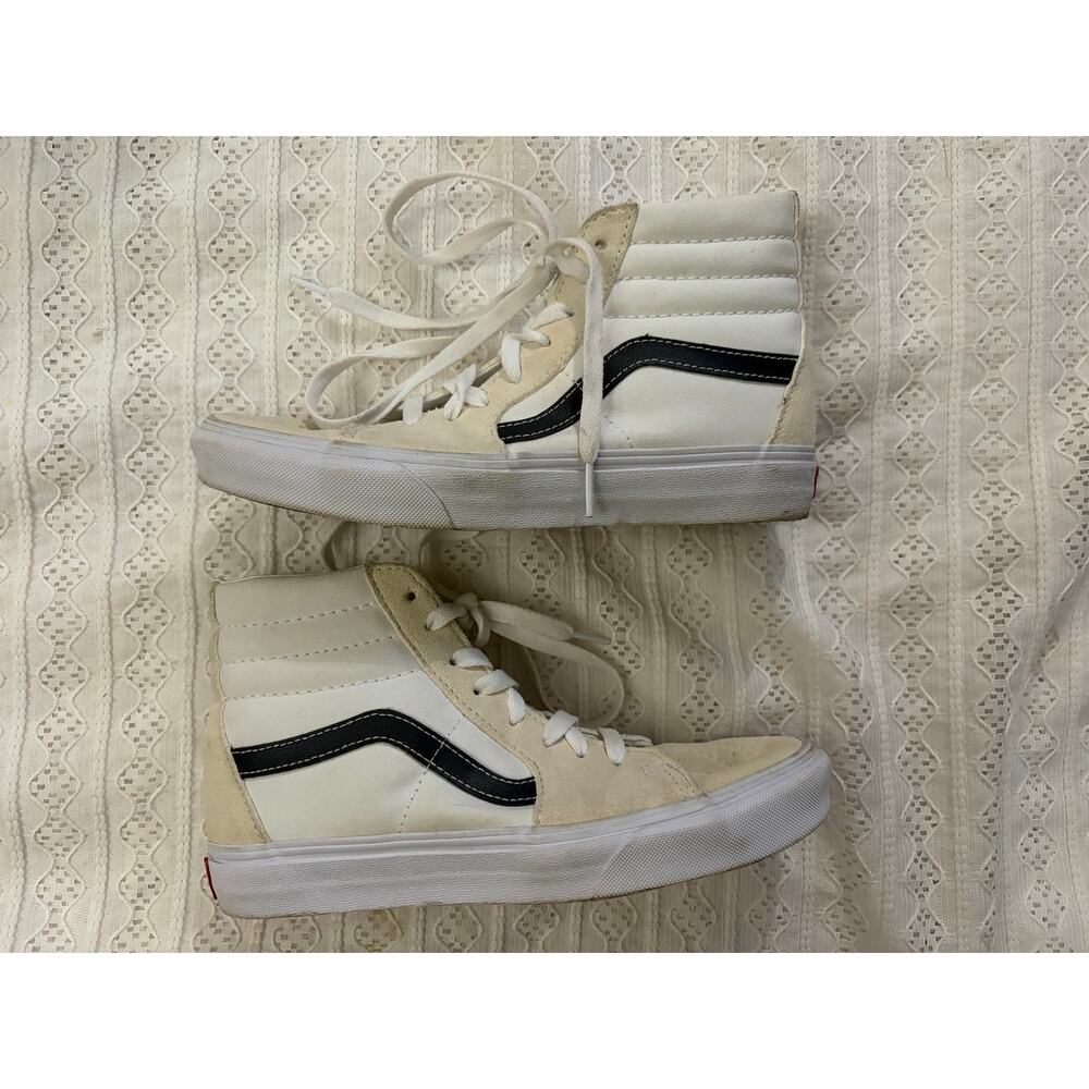 Vans High Top Sneakers White Black Stripe Casual Skate Shoes Men's 6 Women's 7.5